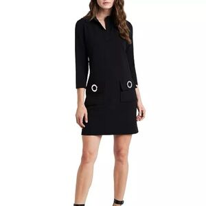 MSK retro-style black dress w grommet pockets